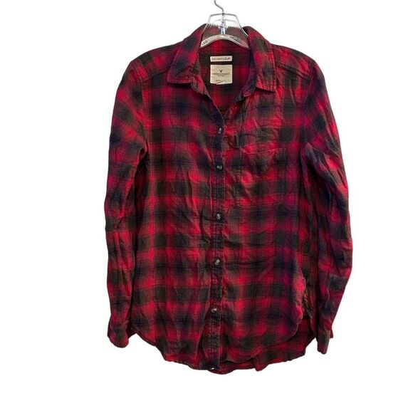 American Eagle Women's Boyfriend Fit Plaid Flannel Shirt Red Size S - Picture 1 of 11